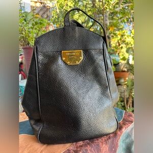 Nina Ricci Black Pebbled Leather Backpack with Gold Plaque